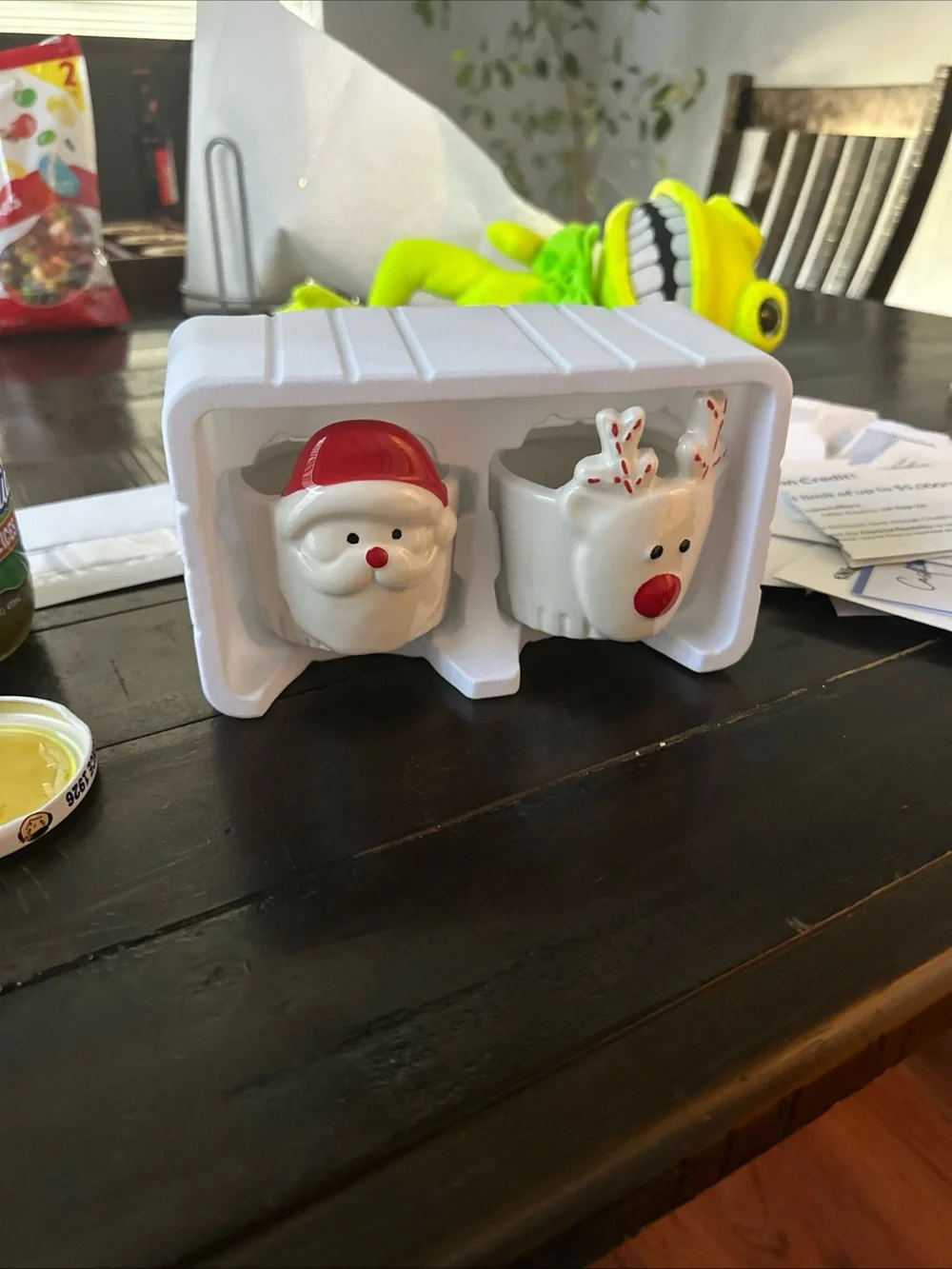 Ceramic Holiday Tidbit Set - Santa & Reindeer - White and Red